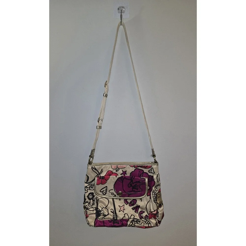Coach F19229 Poppy Floral Print Cream & Fuchsia Sateen Crossbody